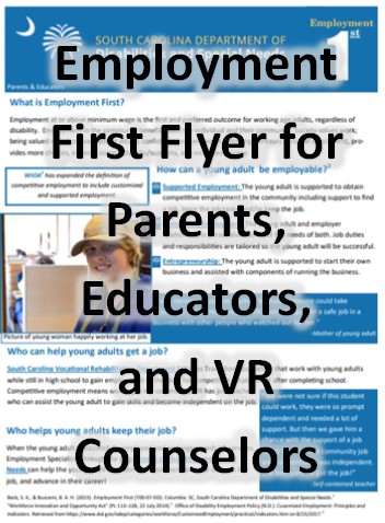 Screenshot of flyer.  Opens Employment First Flyer for Parents, Educators, and VR Counselors (PDF)