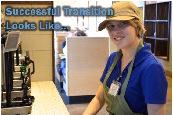 Woman smiling "Successful Transition Looks Like" caption.  Opens Success Stories external page.